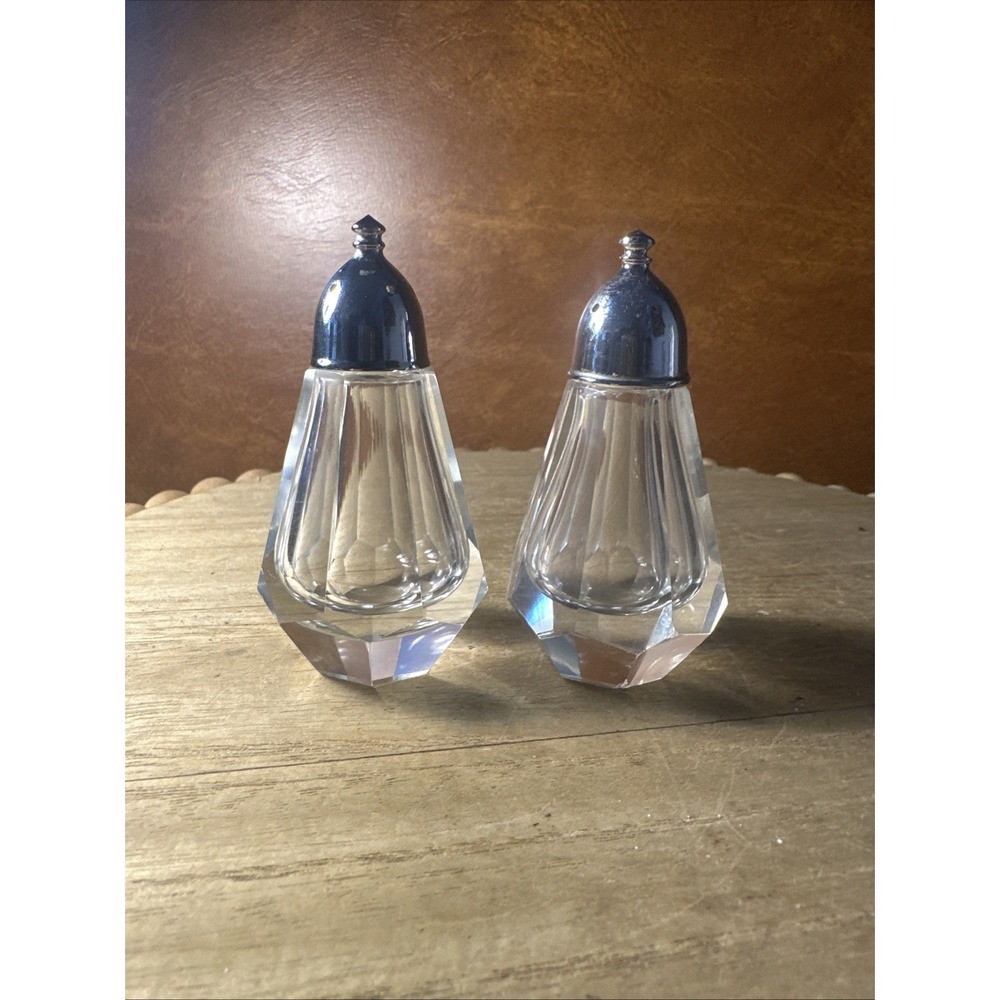 Vintage Cut lead Crystal Salt Pepper Shakers 4" Tall Heavy Well Made Beautiful